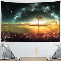 Psychedelic Vast Brilliant Starry Sky Tapestry Setting Golden Sunset Big Tree Printed Picture Cloth Home Wall Blanket Boho Decor