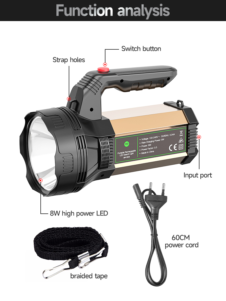 Aluminum LED Searchlight Rechargeable Search Light Handheld-detail-7
