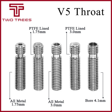 5Pcs Extruder 3D V5 HeatBreak Hotend Throat For 1.75/3.0mm Filament All-Metal /With PTFE Stainless Steel Feeding Tube Printer