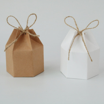 50pcs Kraft Paper Package Cardboard Box Lantern Hexagon Shape Candy Gift Boxes Kraft Paper Wedding Gift Packaging Boxes Bags