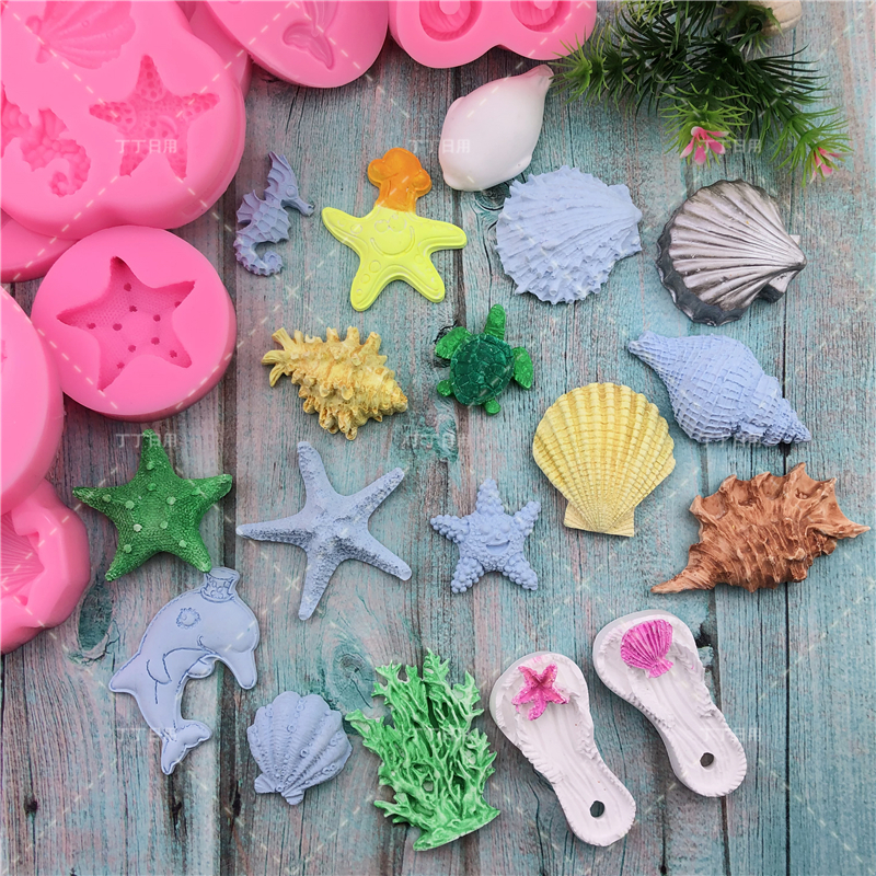 DIY Lovely Shell Starfish Conch Silicone Chocolate Mold Fish Mermaid Tail Fondant Cake Decorating Tools Clay Resin Art Moulds