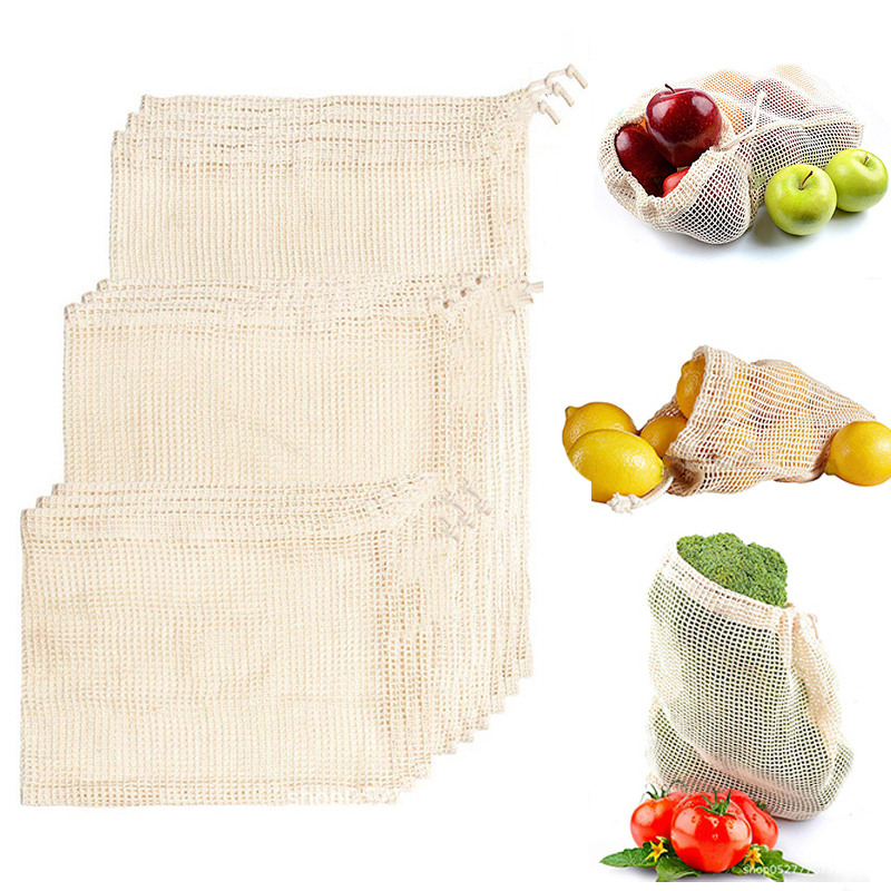 Reusable Organic Cotton Mesh Produce Bags Kitchen Reusable Bag Cotton Mesh Vegetable Bags for Vegetable Fruit Bag Shopping Bag