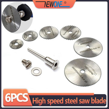 6 Saw Blade +1pc Pole Hss High-speed-steel Circular Rotary Blade Wheel Discs Mandrel For Metal Dremel Tools Wood Cutting Saw