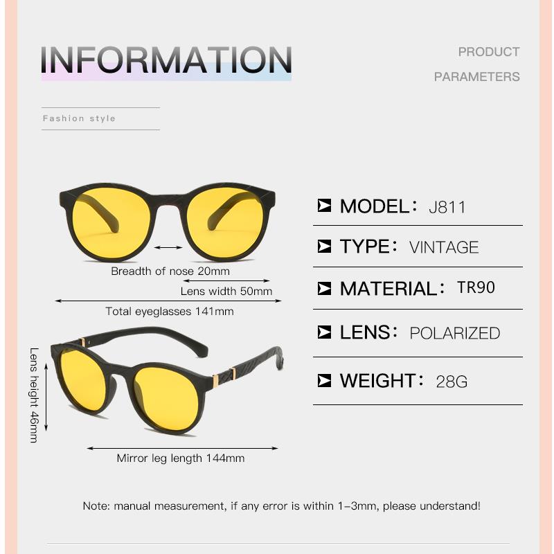 LongKeeper TR90 Polarized Sunglasses Men Women Round Flexible Night Vision Glasses Anti-glare Yellow Lens Sport oculos masculino