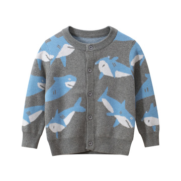 FOCUSNORM 1-9Y Autumn Winter Infant Kids Boys Sweater Tops Cartoon Animal Print Long Sleeve Single Breasted Knit Tops