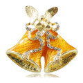 Festive Rhinestone Christmas jingle Bell Brooch Golden Plated pin Alloy metal Brooch Pins Fashion Jewelry wholesale