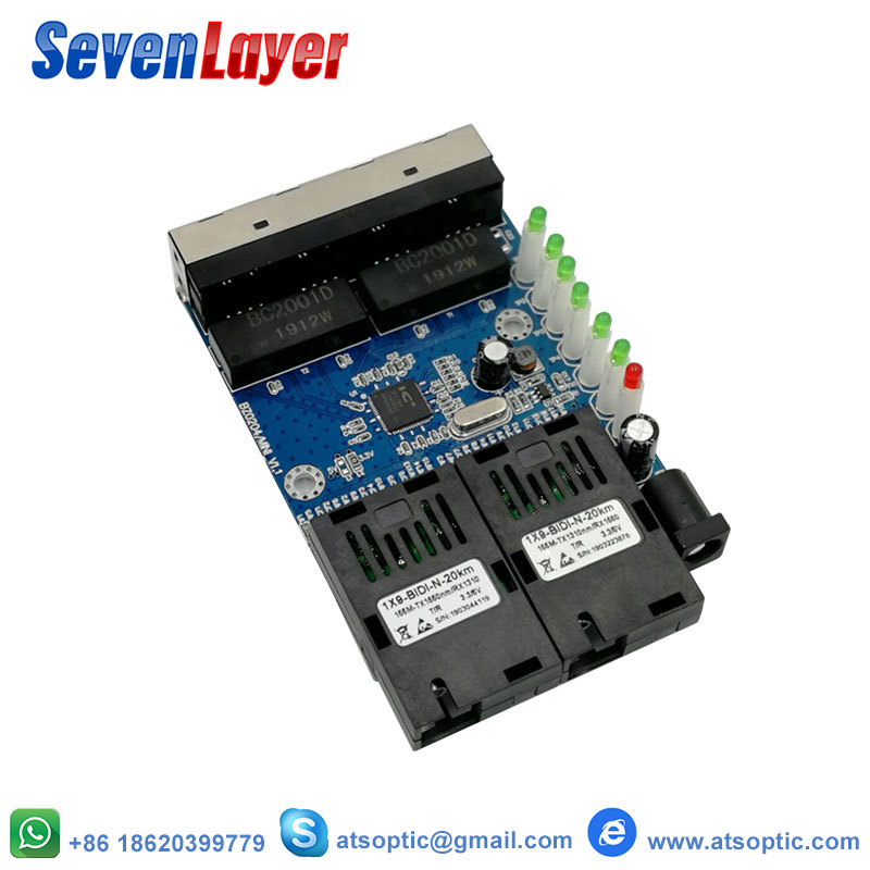 Ethernet switch Fiber Optical Media Converter Single Mode 4 RJ45 and 2 SC fiber Port 10/100M PCBA