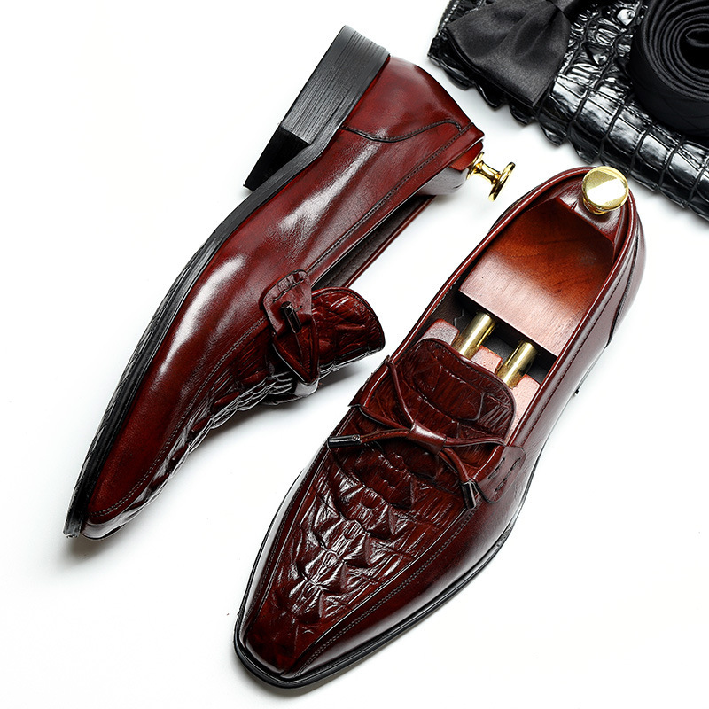 Mens Leather Shoes Genuine Leather Oxford Shoes For Men Luxury Crocodile Dress Shoes Slip On Wedding Shoes Leather Brogues