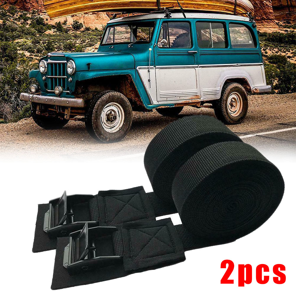 1 Pair Straps Car Roof Rack Buckle Lashing Luggage 300cm X 2.5cm Black