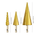 3pc Hss Titanium Coated Drill Bits Step Drill Bits Cone Metal Hole Cutter 4-12/20/32mm Hex Tapered Metal Drill Bits With Bag