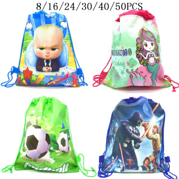 8/16/24/50PCS Disney Star War Baby Boss FootBall Non-woven Fabrics Shopping Bag Mermaid Drawstring Backpack Party Gifts Bags