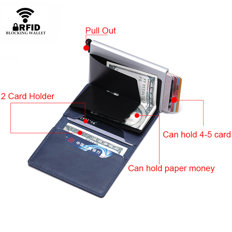DIENQI Genuine Leather Rfid Credit Card Holders Case Metal Men Women Business Bank id Card Box Wallet for Credit Cards pashouder