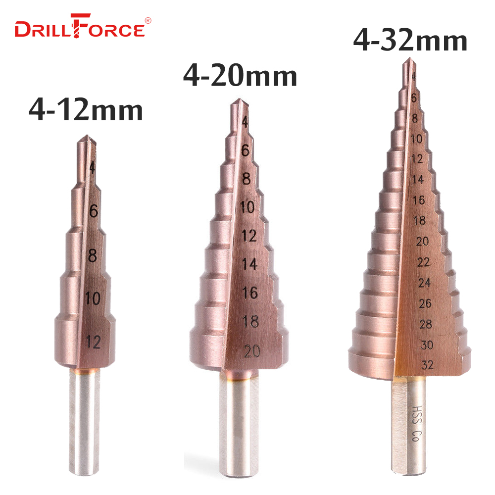 Metal Drill 4-12/20/32mm Step Drill Bit HSSCO High Speed Steel Cone Cobalt Drill Bits Tool Set Hole Cutter For Stainless Steel