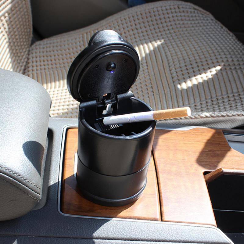 1pcs Auto Car Ashtray Cigar Ash Tray Holder With Foldable Cap Blue LED Light Smokeless Anti-slip Rubber