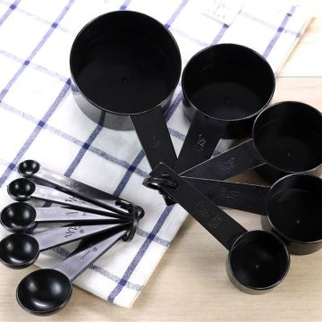 10pcs Black Color Measuring Cups and Measuring Spoon Scoop Silicone Handle Kitchen Measuring Tool DropShipping