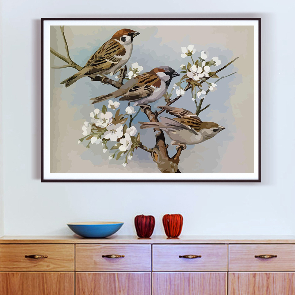 AZQSD Unframe Oil Painting By Numbers Set Birds DIY Home Decoration Paint By Numbers On Canvas Animal Acrylic Paint Unique Gift