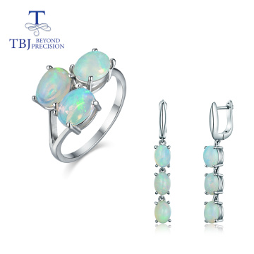 TBJ,2020 Good quality Opal jewelry set oval 6*8mm natural ethiopian opal gemstone clasp earring and ring 925 sterling silver