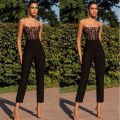 Vintage OL Spaghetti Strap Womens Sexy Lace Patchwork Jumpsuit Ladies Evening Party Long Playsuit