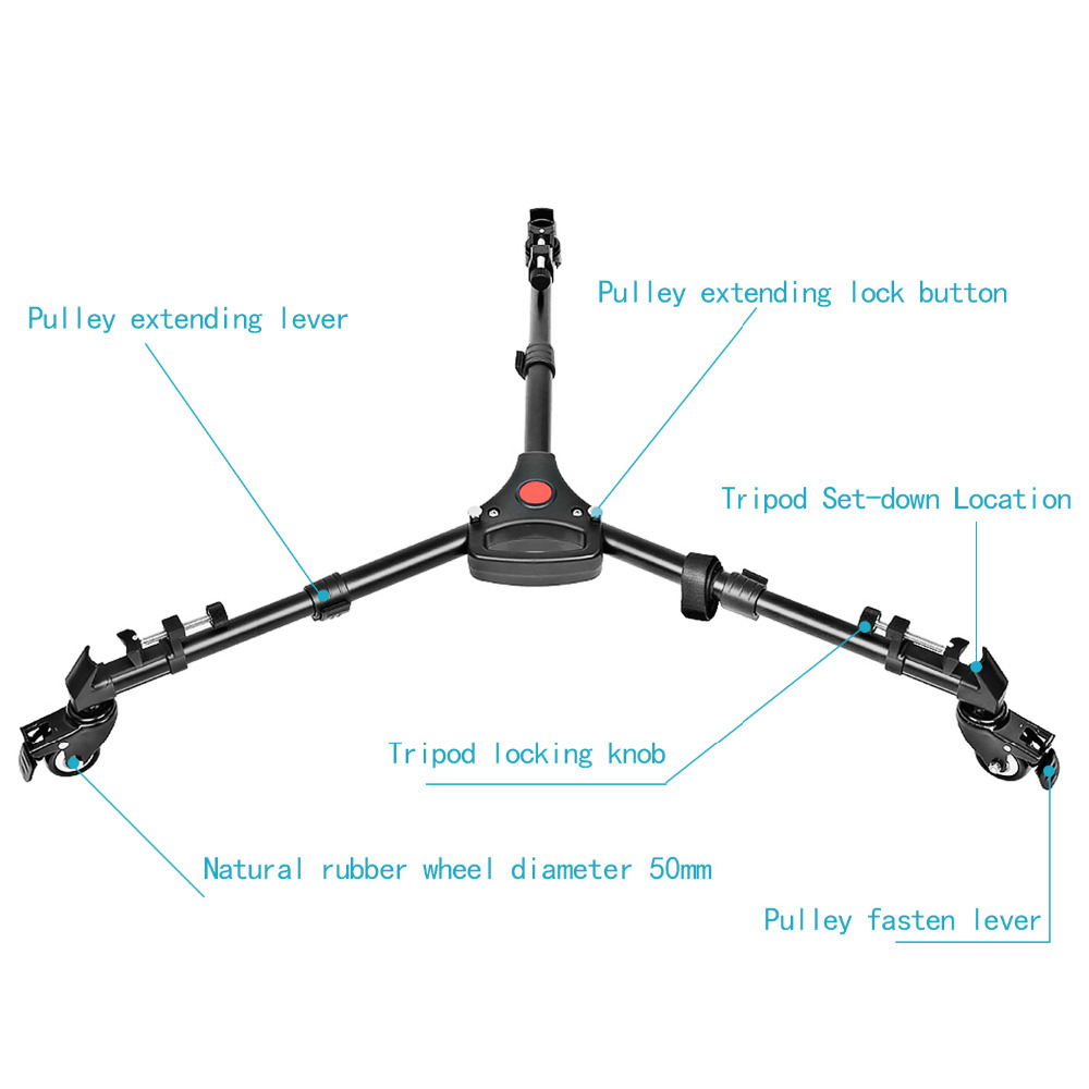 Neewer Photography Professional Universal Folding Camera Tripod Dolly Base Stand with Rubber Wheels for Canon Nikon DSLR Video