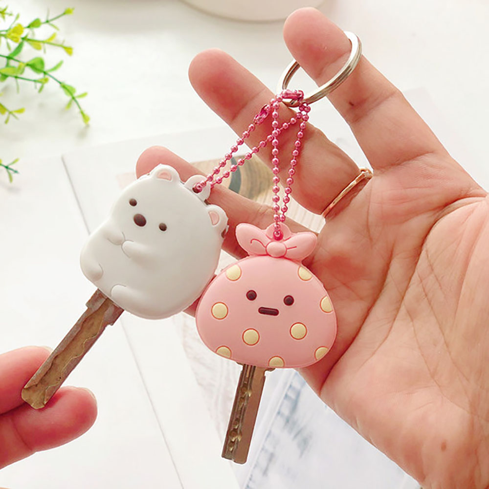 Cute Key Cap Key Covers Rings Key Identifier Tag Organizers Silicone Keychain Holder with Ball Chain