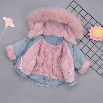 Benemaker Jeans Jacket For Girl Boys Winter Parkas Fur Denim Windbreaker Baby Thick Children Clothes Kid Warm Coat Outwear YJ147