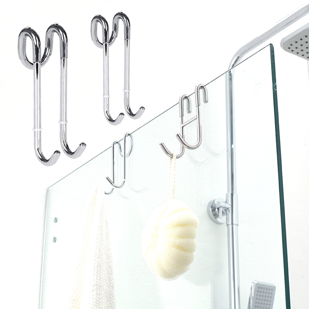 Stainless Steel Shower Hooks Glass Door Shower Hook Lightweight Bathroom Hooks Bath Shower Screen Towel Hanger Shower Door
