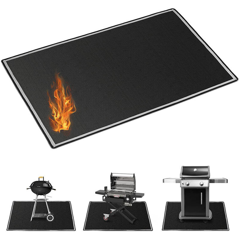 Visible at Night Fire Pit Mats Rectangular Under Grill Mat Protect Deck Lawn Patio Waterproof Oil-Proof BBQ Pad Reflective Trim4