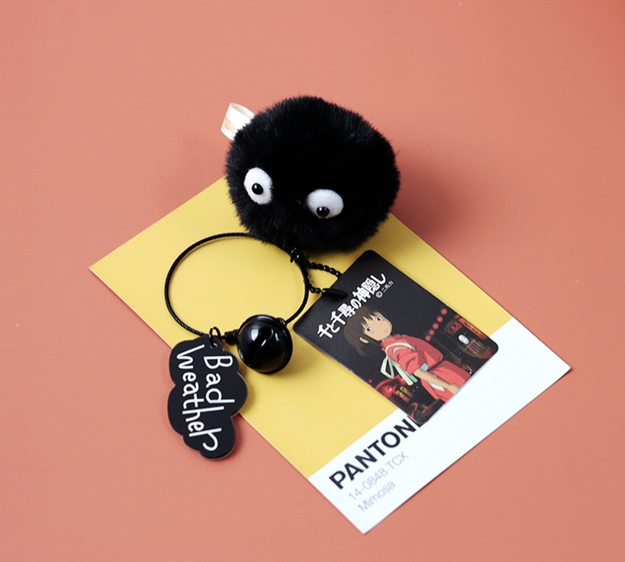 Cute Small Black Charcoal Ball Plush Key Chain Wizard Key Chains Japan Anime Keyrings Lovely Pendant for Girls Bag Jewelry