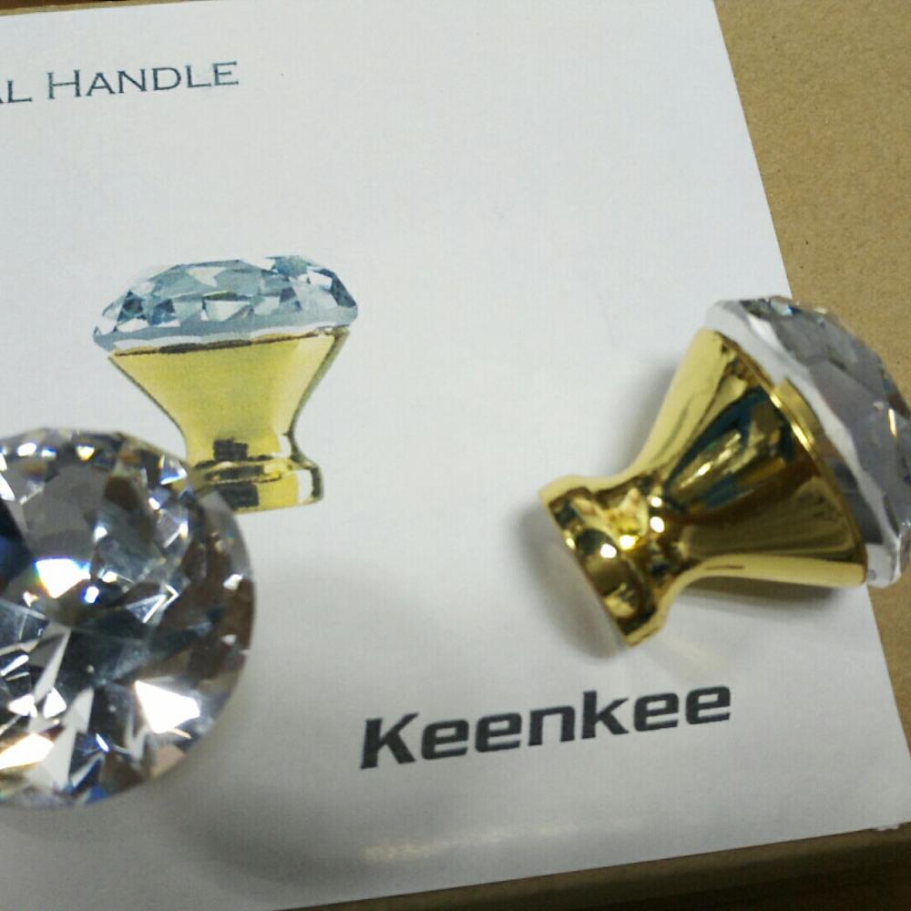 Keenkee Kitchen Furniture Cabinet Door Handles Drawer Handle Cupboard Door Knob Drawer Pull Crystal with Chrome Gold Color