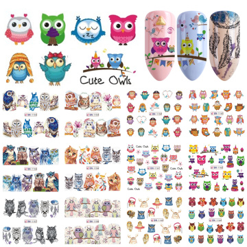 Cartoon Nail Sticker Cute Owl Animals Design Water Transfer Decals Lovely Wraps Decoration Tips Women Manicure SABN1153-1164