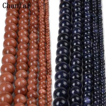 Chanfar 4 6 8 10 12mm Natural Gold Sand Stone Beads Loose Dark Blue Sandstone Round Beads for DIY Jewelry
