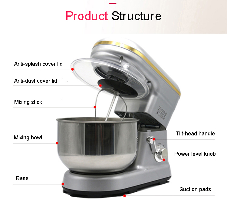Stainless Steel Bowl 5 Liters Electric Stand Food Mixer Cream Blender Eggs Beater Bread Cake Knead Dough Chef Machine 110V 220V