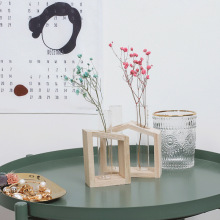 Test Tube Vase Crystal Glass Test Tube Vase in Wooden Stand Flower Pots for Hydroponic Plants Home Garden Decoration