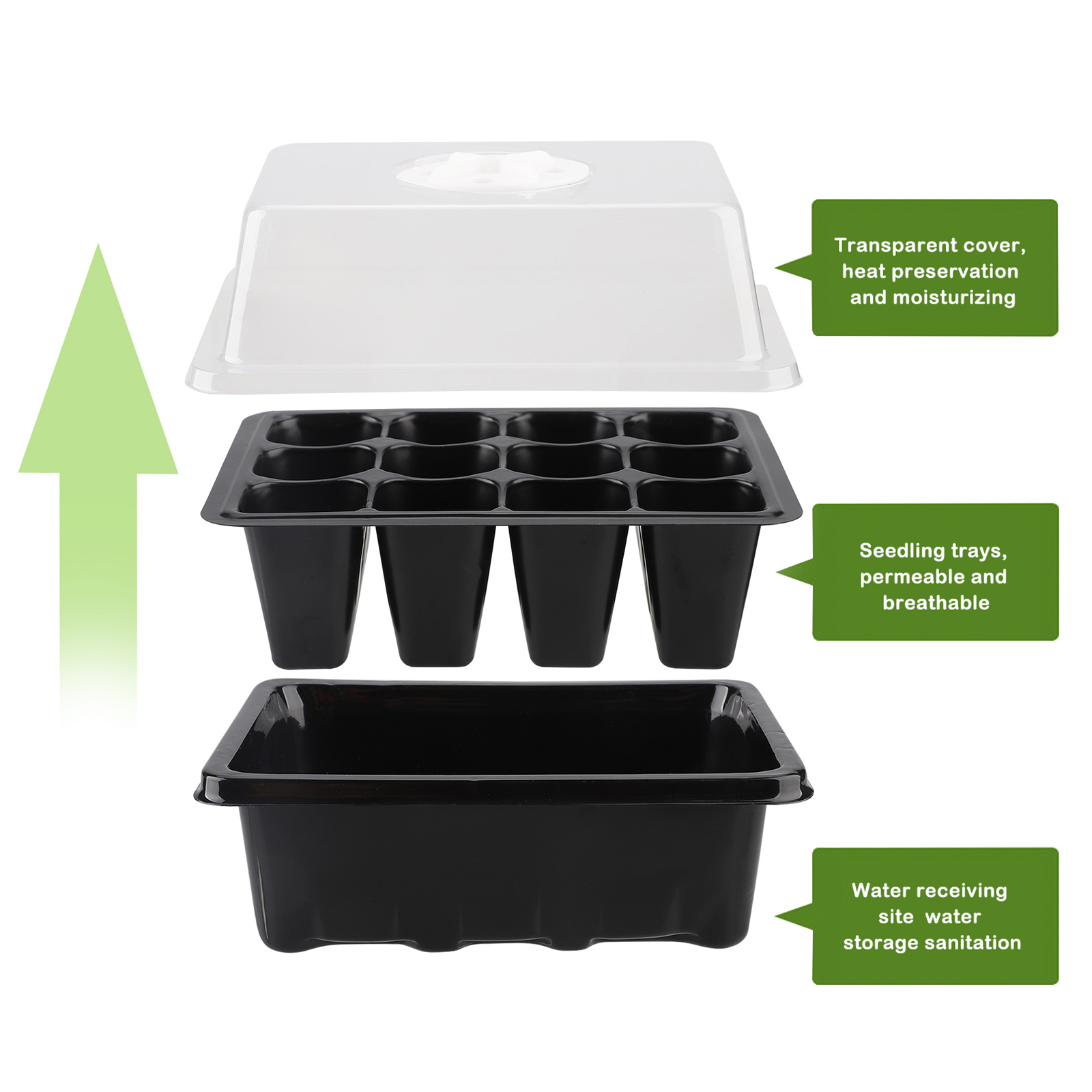 Plant Growth Tray Mini Greenhouse Seedling Propagation Kit 12-hole Humidity Vented Domes Hand Tool Kit Plant Nursery Tray