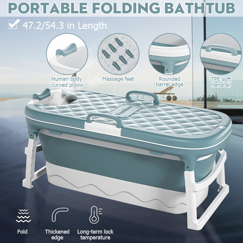 1.38/115cm Portable Bathtub With Cover Folding Bath Bucket Foldable Large Adult Child Tub Swimming Pool Bathroom SPA Sauna ES/US