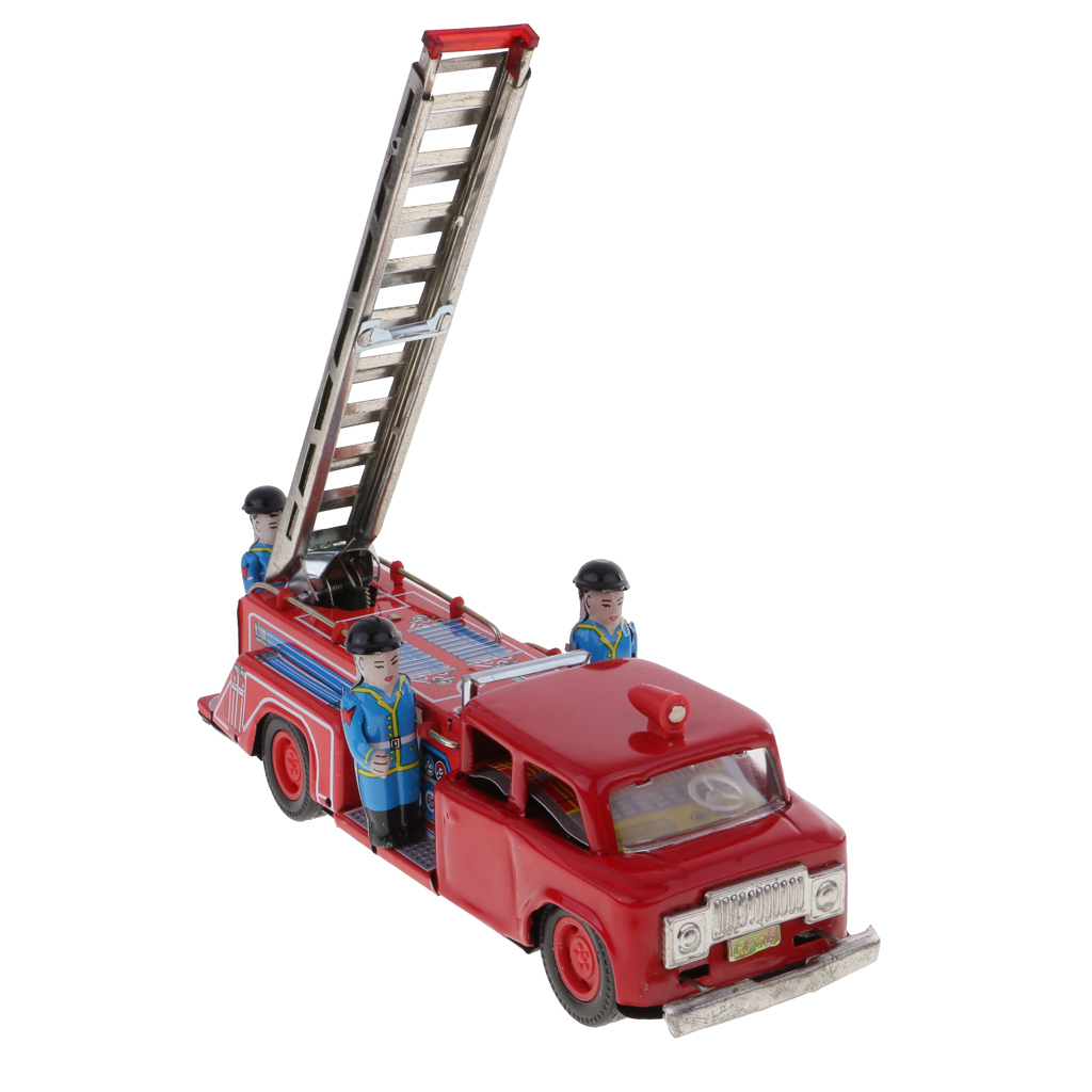 Vintage Tin Diecast Fire Ladder Truck Inertia Vehicle Model Adult Toys Gifts