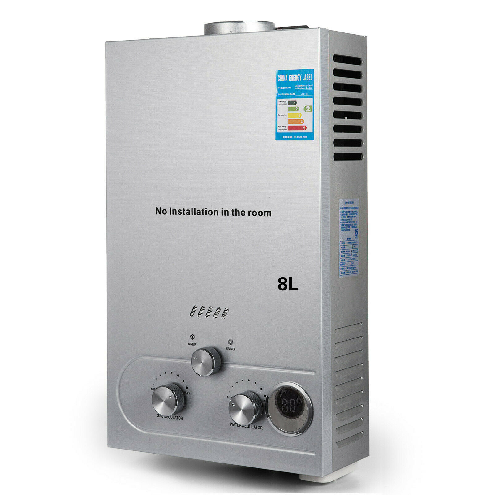 8L LPG Hot Water Heater Tankless Stainless Steel Instant Boiler +Shower