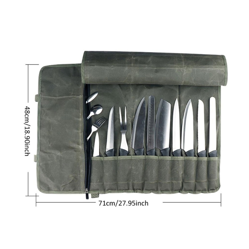 Portable Kitchen Cooking Chef Knife Bag Roll Bag Carry Case Bag Kitchen Cooking Tool Durable Storage 10 Pockets Green Co
