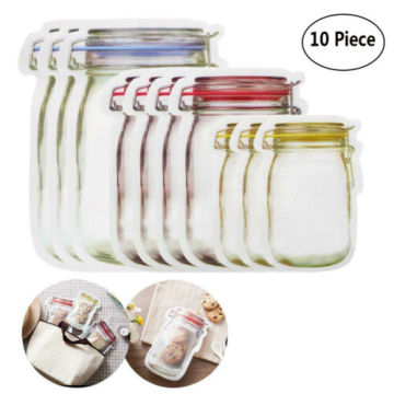 10PCS Reusable Silicone Food Storage Bags Zip Seal Top Leakproof Container Stand