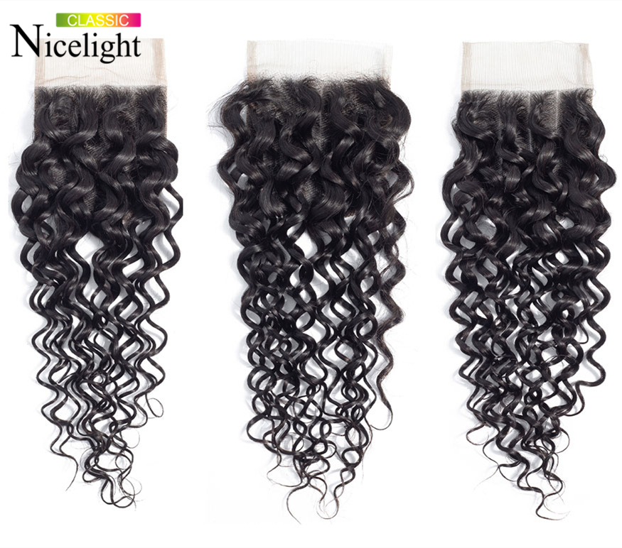 Water Wave Hair With Closure Indian Hair Extension 4X4 Lace Closure With Bundles Nicelight 3 Bundles With Closure Waterwave Hair