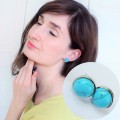 RIR Blue Stone Color Turquoises Slab Stud Earrings In Stainless Steel For Men and Women