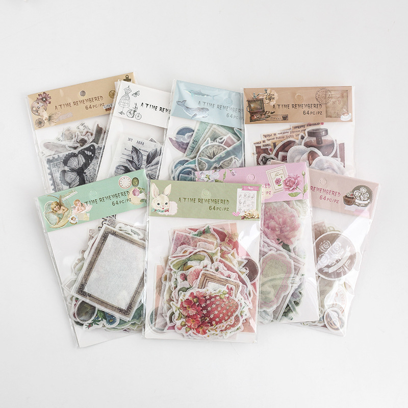 64pcs/lot Journal Japanese Paper Flower Vintage Calendar Coffee Decorative Diary Cute Stickers Scrapbooking Flakes Stationery