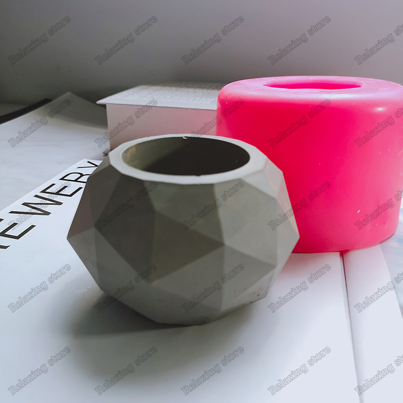 Geometric Diamond Shape Flowerpot Silicone Concrete Mold For Succulent Plants Plaster Craft Round Pot Cement Clay Molds