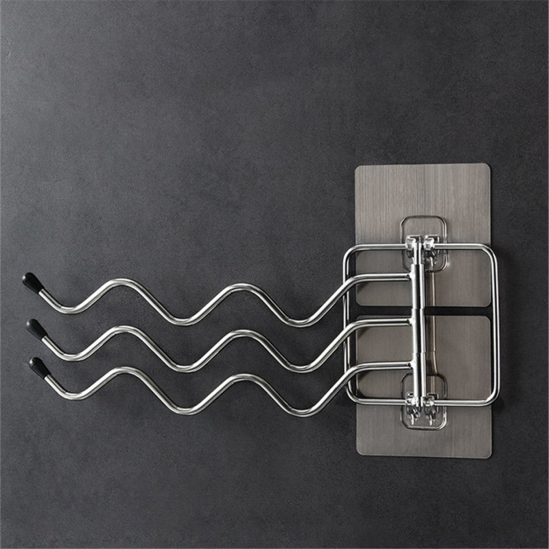 Multi-bar rotating towel rack hanging holder 180° storage rack for bathroom stainless steel punch-free rotating shelf