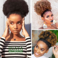 HUAYA Afro kinky Cruly Hair Bun Chignon Soft Fried Head Elastic Hair Synthetic Puff Drawstring Bun Accessories for Black Woman