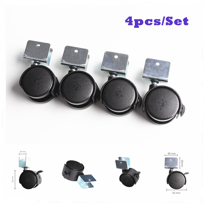 4PCS Black 50mm Replacement Swivel Furniture Casters Office Chair Baby Crib Sofa Brake Plastic Rolling Rollers Wheels Caster kit