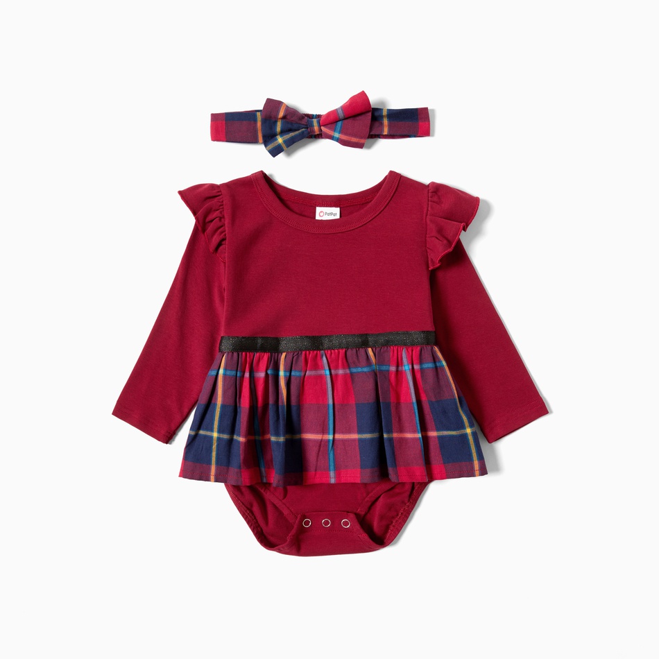 PatPat New Arrival Spring and Autumn 2021 Mosaic Family Matching 100% Cotton Plaid Red Series Sets Family Look Matching suits