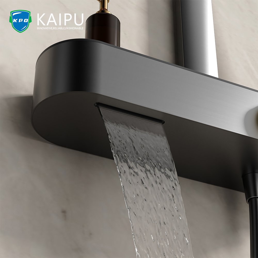 exposed shower system with hand shower and shower head (22)