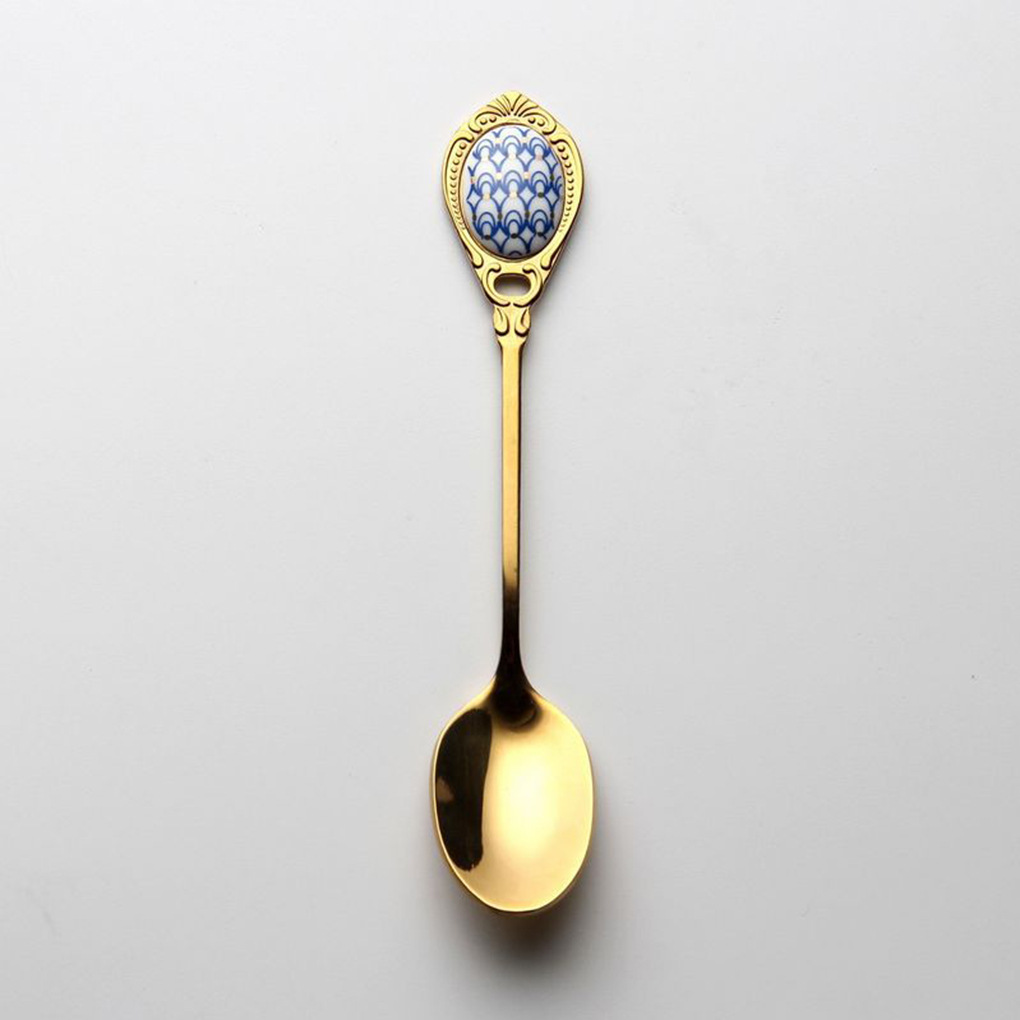 Home Tools Stainless Steel Spoon Tea Coffee Stir Spoon Desserts Snacks Dinnerware Vintage Porcelain Teaspoon