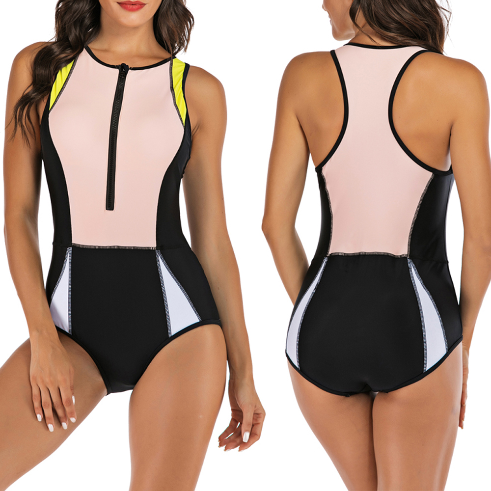 Fashion Rash Guard Female One Piece Swimsuit Women Patchwork Swimwear Competition Swimming Suits for Women Surfing XXL